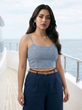 Levi’s Blue White Striped Cropped Cami Top Size Large NWT